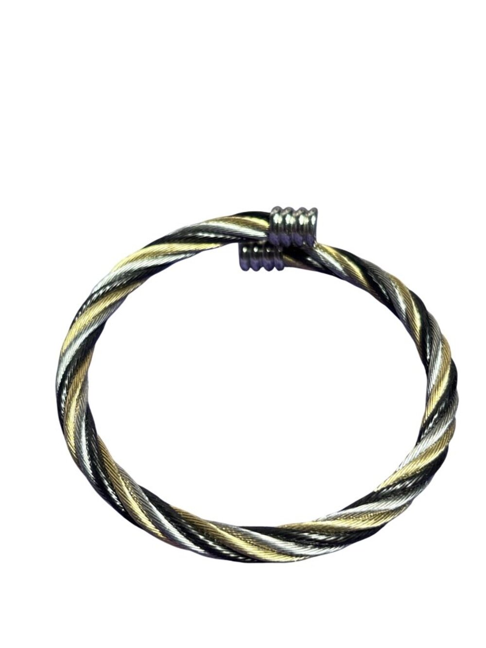 INOX Stainless Steel Rope Cuff Bracelet 18K Gold Plated 7 inches